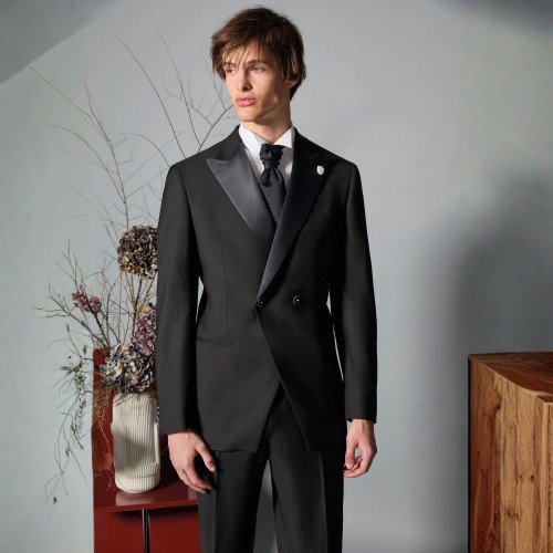 Luigi Bianchi Cerimonia - Abito Smoking doppiopetto nero con rever a lancia per