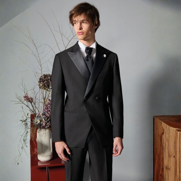 Luigi Bianchi Cerimonia - Abito Smoking doppiopetto nero con rever a lancia per