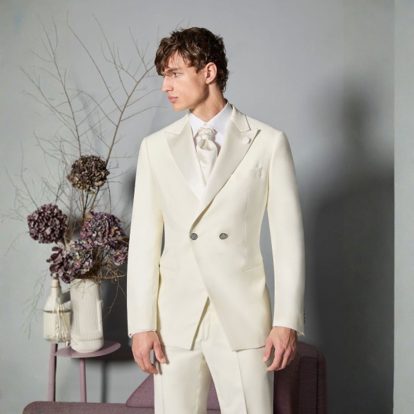 Luigi Bianchi Cerimonia - Abito Smoking doppiopetto bianco con rever a lancia