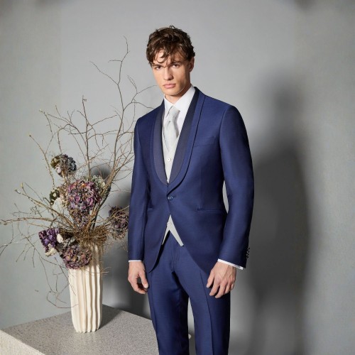Luigi Bianchi Cerimonia - Abito Smoking monopetto blu con rever sciallato per