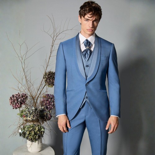 Luigi Bianchi Cerimonia - Abito Smoking monopetto celeste con rever sciallato