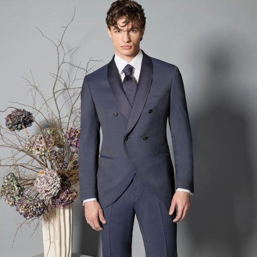 Luigi Bianchi Cerimonia - Abito Smoking doppiopetto blu con rever sciallato per
