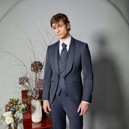 Luigi Bianchi Cerimonia - Abito Smoking monopetto blu con rever sciallato per