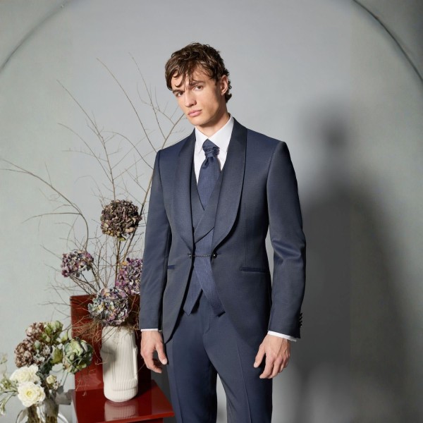 Luigi Bianchi Cerimonia - Abito Smoking monopetto blu con rever sciallato per