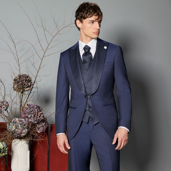 Luigi Bianchi Cerimonia - Abito Smoking monopetto blu con rever a lancia per