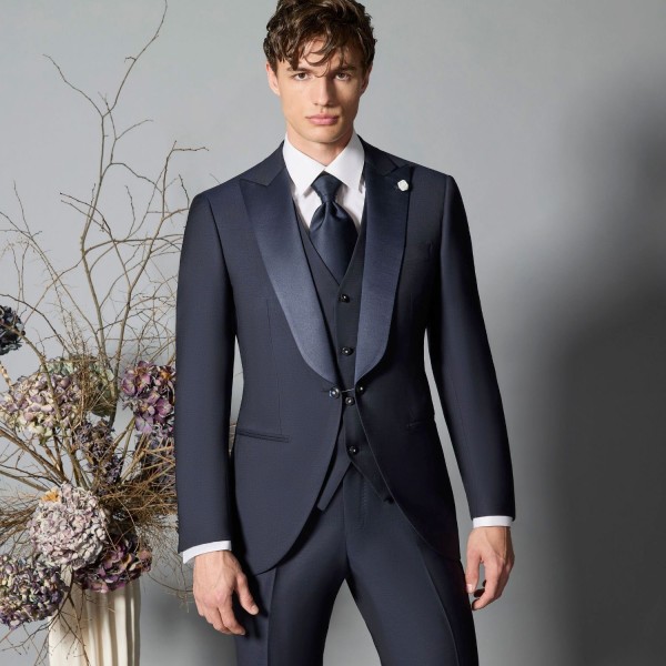 Luigi Bianchi Cerimonia - Abito Smoking monopetto blu con rever a lancia per