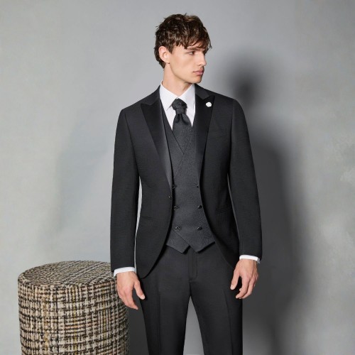 Luigi Bianchi Cerimonia - Abito Smoking monopetto nero con rever a lancia per