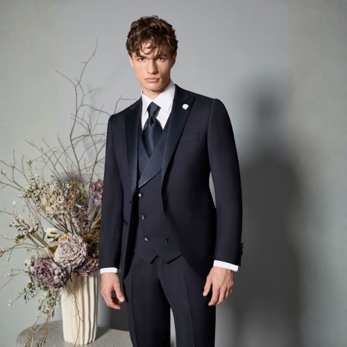 Luigi Bianchi Cerimonia - Abito Smoking monopetto blu con rever a lancia per