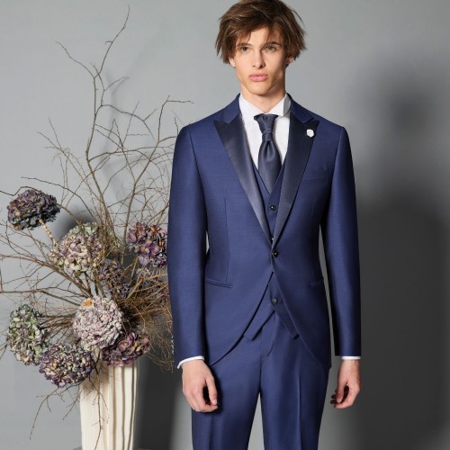 Luigi Bianchi Cerimonia - Abito Smoking monopetto blu con rever a lancia per