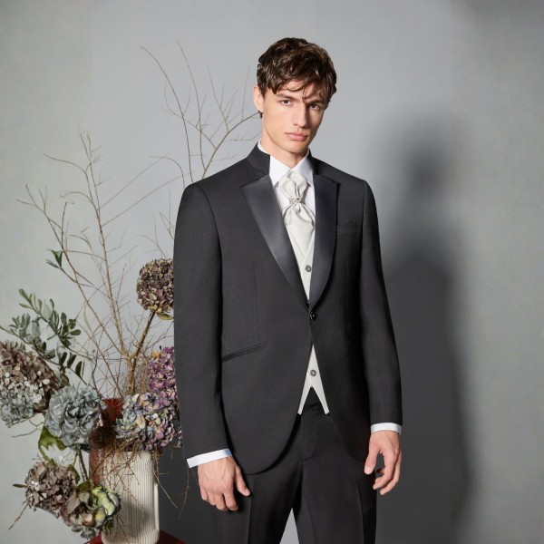 Luigi Bianchi Cerimonia - Abito Smoking monopetto nero con rever coreano per