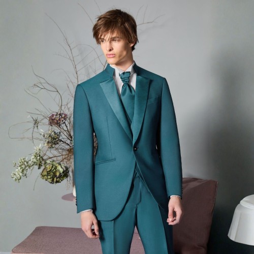Luigi Bianchi Cerimonia - Abito Smoking monopetto verde con rever coreano per