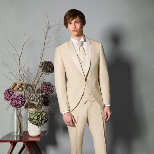 Luigi Bianchi Cerimonia - Abito Smoking monopetto beige con rever sciallato per