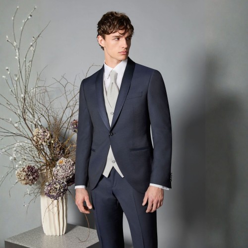 Luigi Bianchi Cerimonia - Abito Smoking monopetto blu con rever sciallato per
