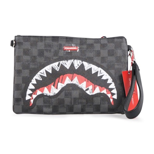 Sprayground - Pochette nera scrbble shark crossover in ecopelle per uomo |