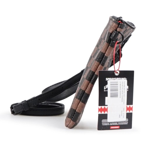 Sprayground - Pochette marrone check 2 emboss crossover in ecopelle per uomo | 2