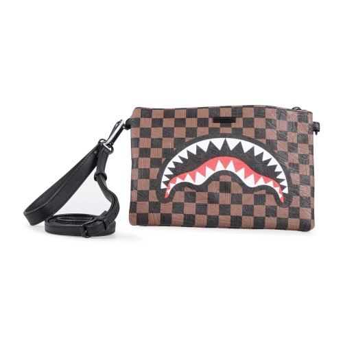 Sprayground - Pochette marrone check 2 emboss crossover in ecopelle per uomo |