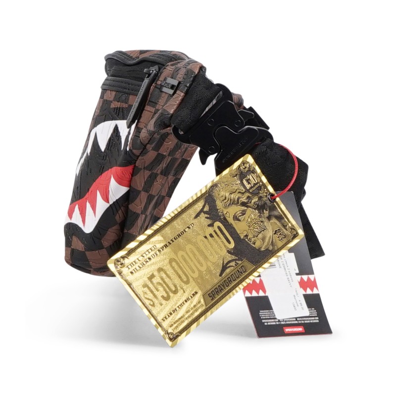 Sprayground - Marsupio marrone check 2 emboss savcy con stampa logo per uomo |