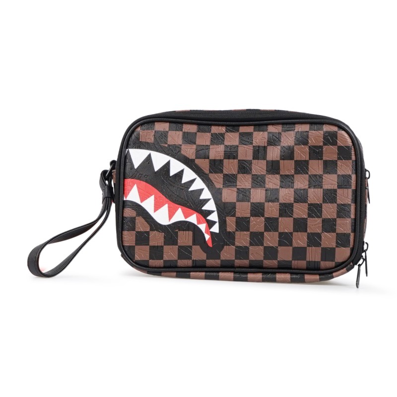 Sprayground - Borsa marrone check 2 emboos toiletry fantasia check per uomo |