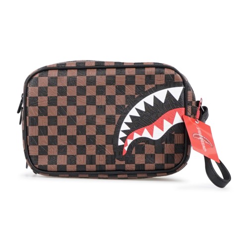 Sprayground - Borsa marrone check 2 emboos toiletry fantasia check per uomo |