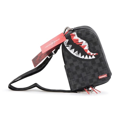 Sprayground - Borsa a tracolla nera scribble shark con stampa logo per uomo |