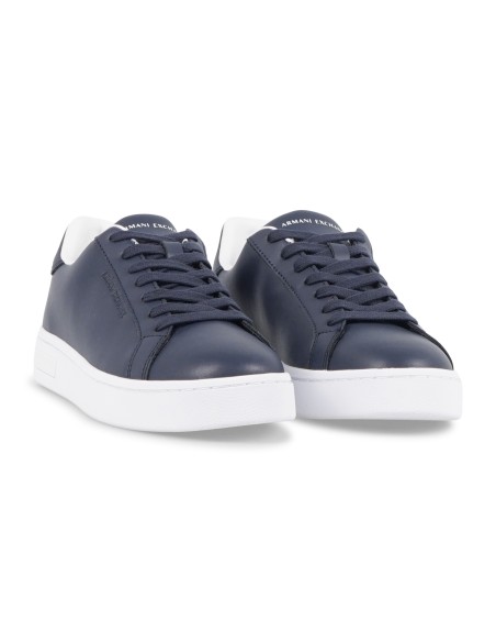 Armani Exchange - Sneakers blu in pelle con logo sulla suola per uomo |