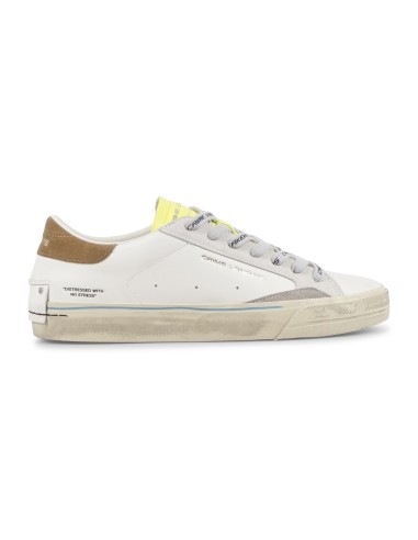 Crime London - Sneakers bianca in pelle Distressed con lacci logati e