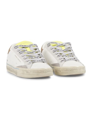 Crime London - Sneakers bianca in pelle Distressed con lacci logati e
