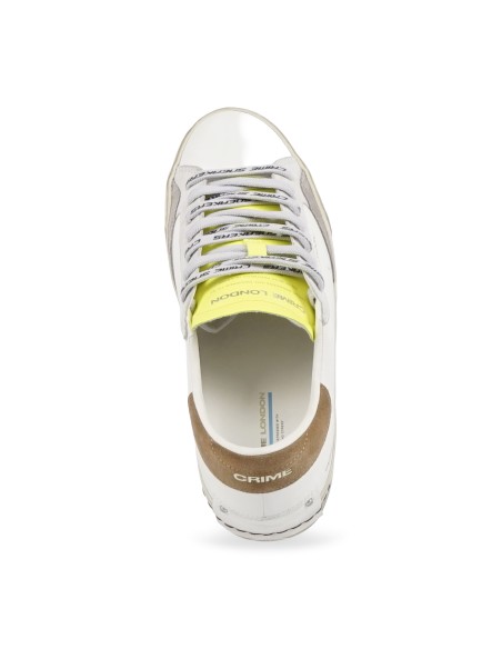 Crime London - Sneakers bianca in pelle Distressed con lacci logati e