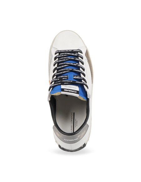 Crime London - Sneakers bianca in pelle Distressed con lacci logati per uomo |