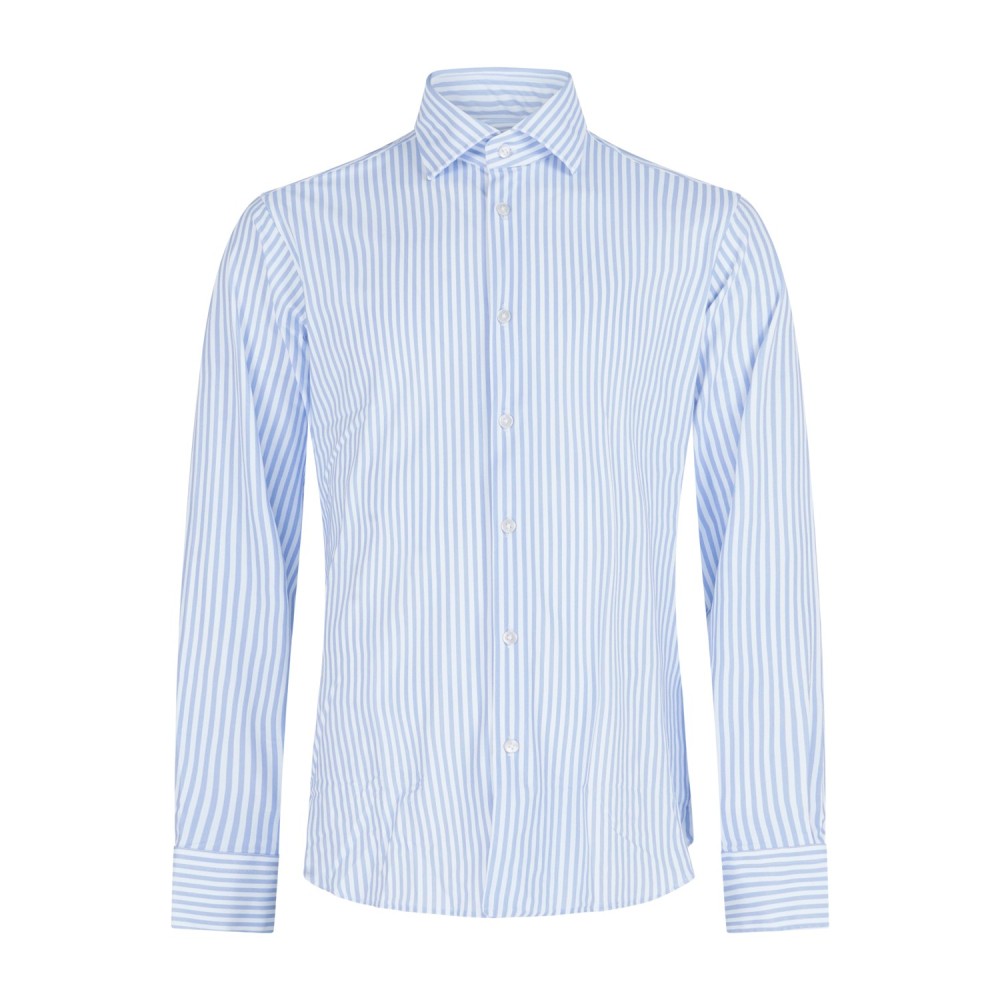 Lavorazione Sartoriale - Camicia bianca a righe celeste in tessuto tecnico