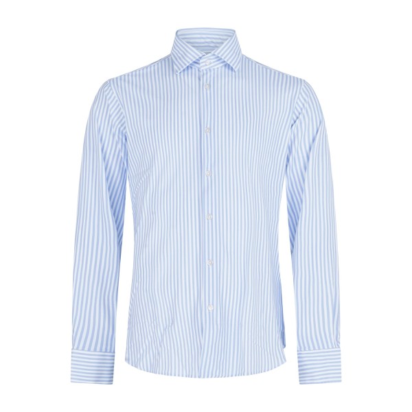 Lavorazione Sartoriale - Camicia bianca a righe celeste in tessuto tecnico