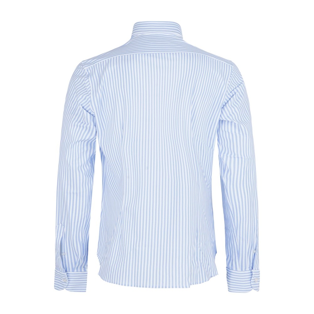 Lavorazione Sartoriale - Camicia bianca a righe celeste in tessuto tecnico