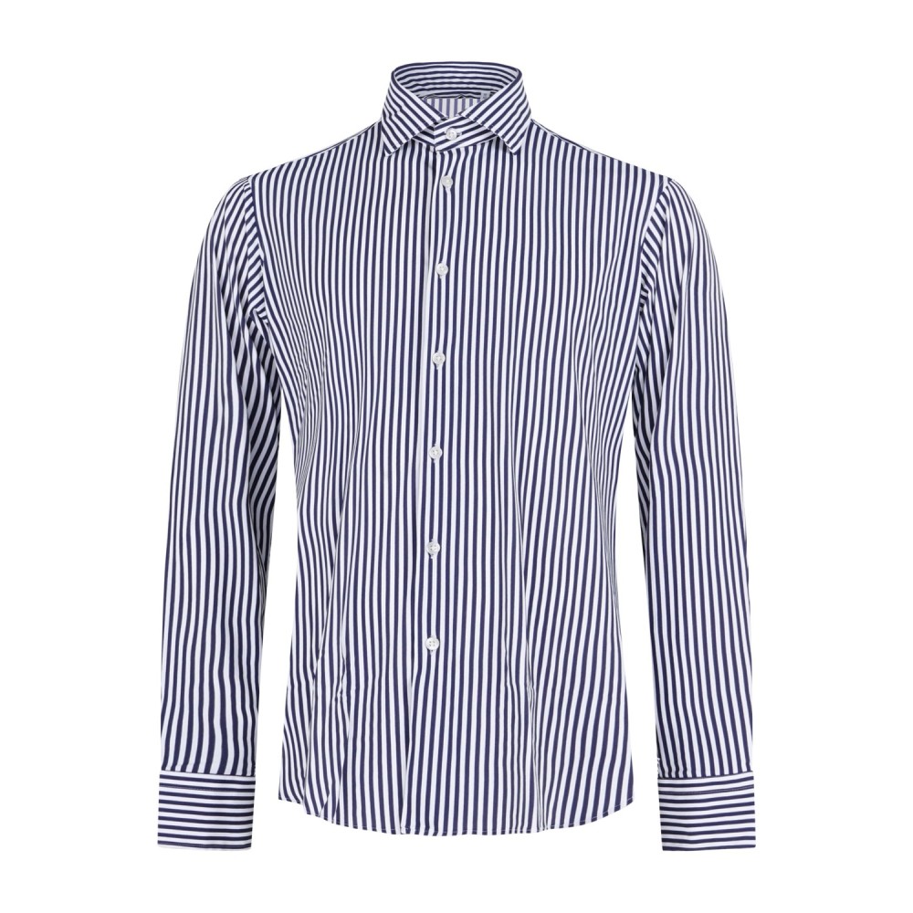 Lavorazione Sartoriale - Camicia bianca a righe blu in tessuto tecnico custom