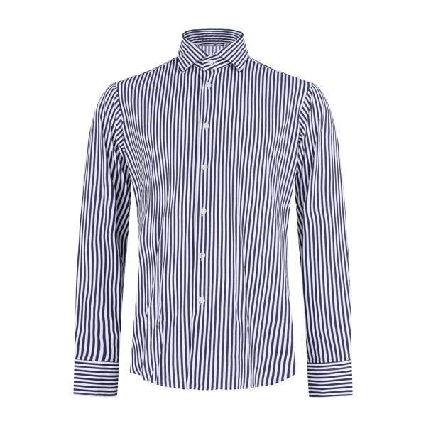 Lavorazione Sartoriale - Camicia bianca a righe blu in tessuto tecnico custom