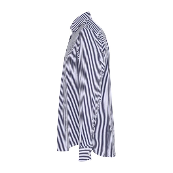 Lavorazione Sartoriale - Camicia bianca a righe blu in tessuto tecnico custom