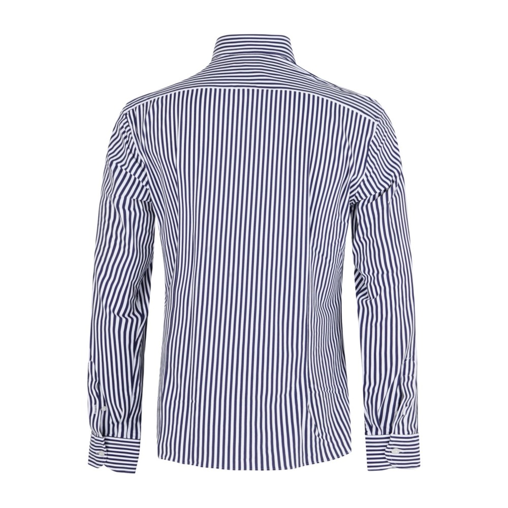 Lavorazione Sartoriale - Camicia bianca a righe blu in tessuto tecnico custom