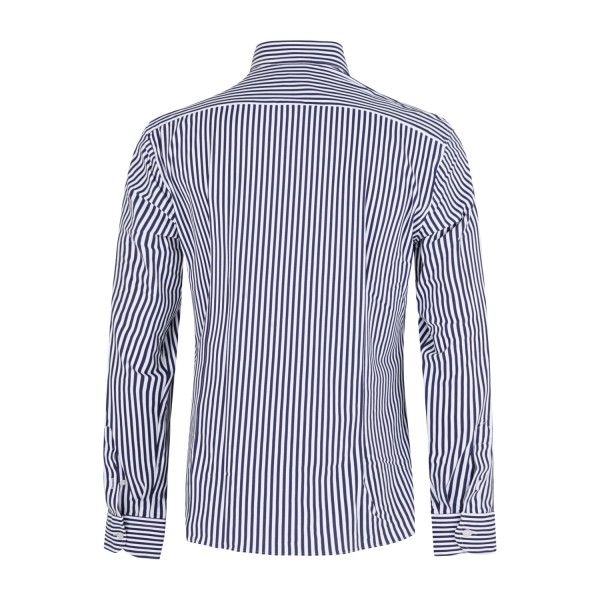 Lavorazione Sartoriale - Camicia bianca a righe blu in tessuto tecnico custom