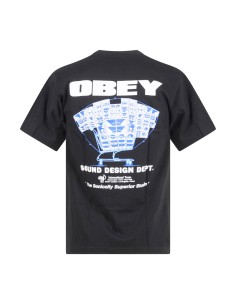 Obey - T-shirt nera Saund con stampa logo sul fronte e sul retro per uomo |