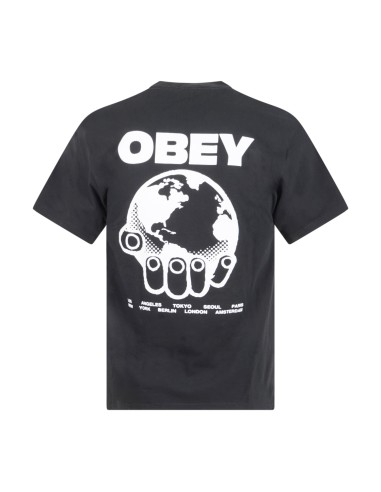 Obey - T-shirt nera Halping con stampa logo sul fronte e sul retro per uomo |