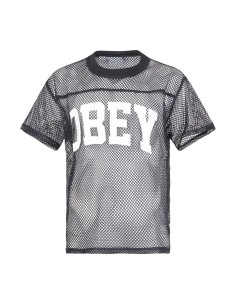 Obey - T-shirt nera Cllegiate in rete con stampa siligrafica sul fronte per