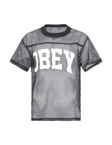 Obey - T-shirt nera Cllegiate in rete con stampa siligrafica sul fronte per