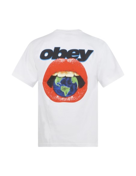 Obey - T-shirt bianca Lips con stampa logo sul fronte e sul retro per uomo |