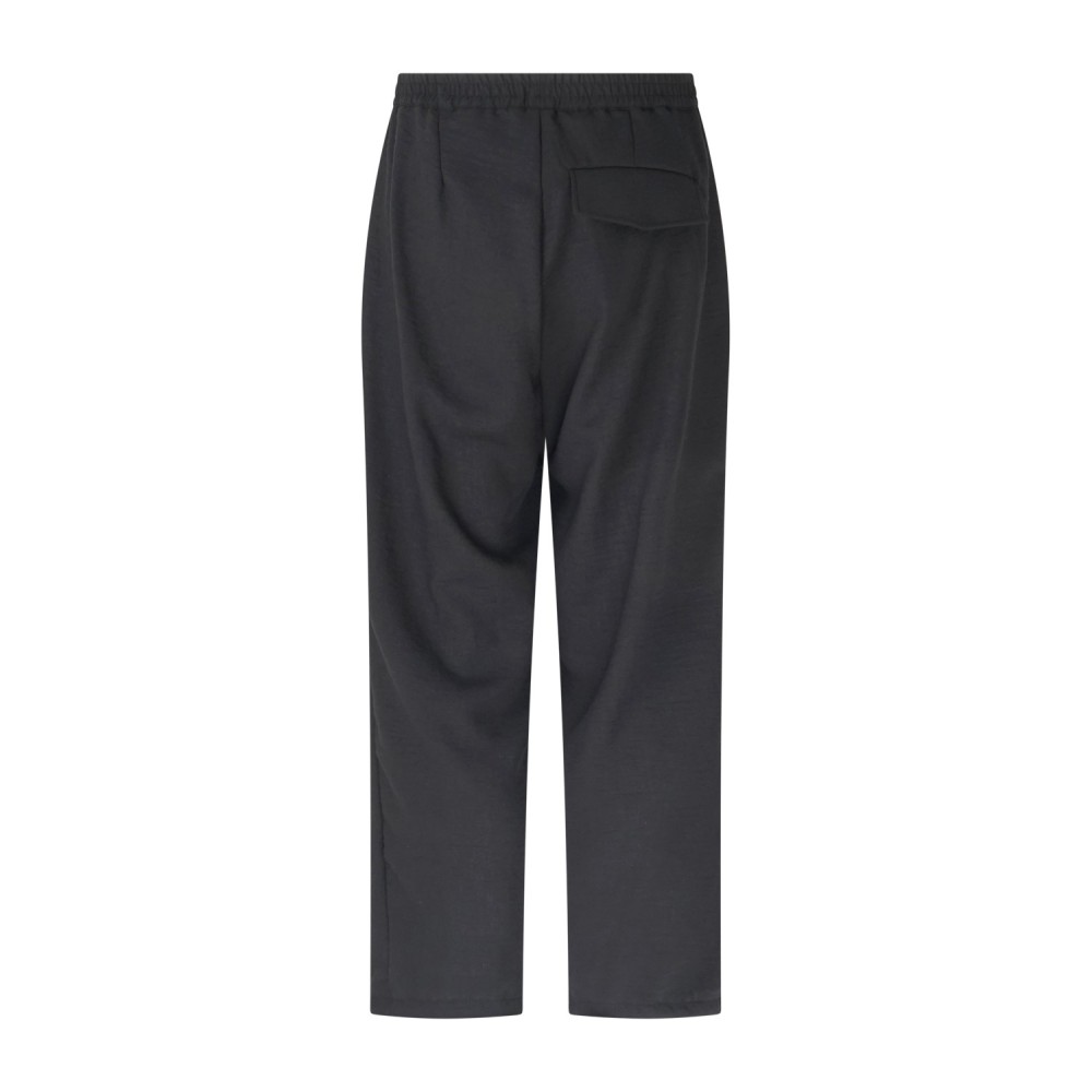 Marsem - Pantalone nero con elastico in vita in lino e viscosa per uomo |