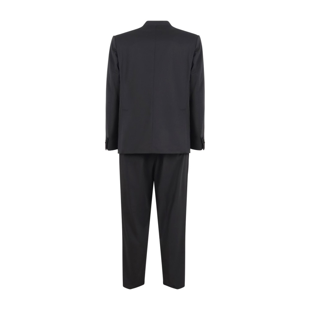 Marsem - Abito nero doppiopetto con collo coreano e pantalone con pince per