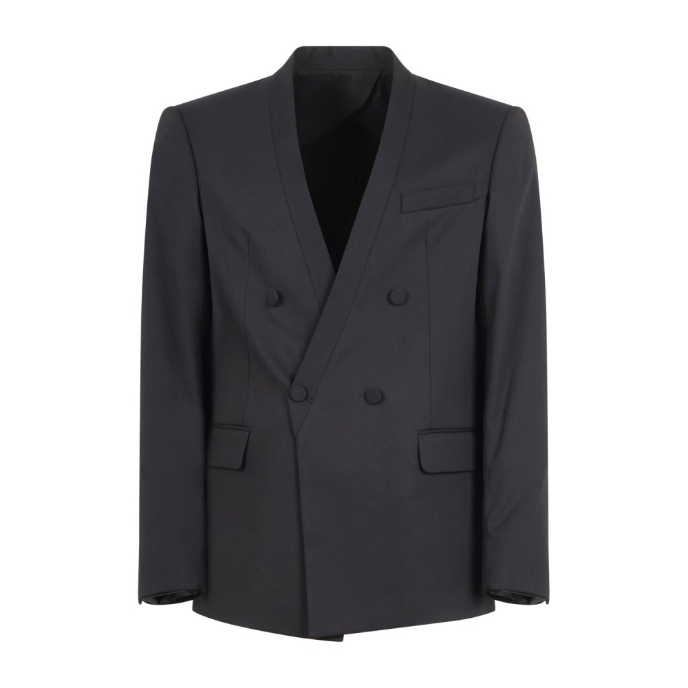 Marsem - Abito nero doppiopetto con collo coreano e pantalone con pince per