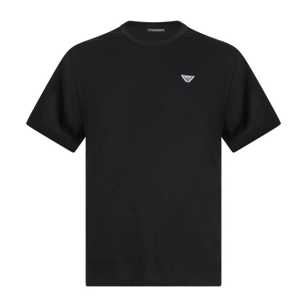 Emporio Armani - T-shirt nera manica corta con patch logo sul petto per uomo |