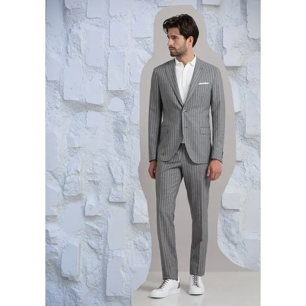 Paoloni Cerimonia - Abito rigato grigio per uomo | 