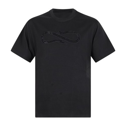 Propaganda - T-shirt nera Logo Studs manica corta con ricamo a borchie su