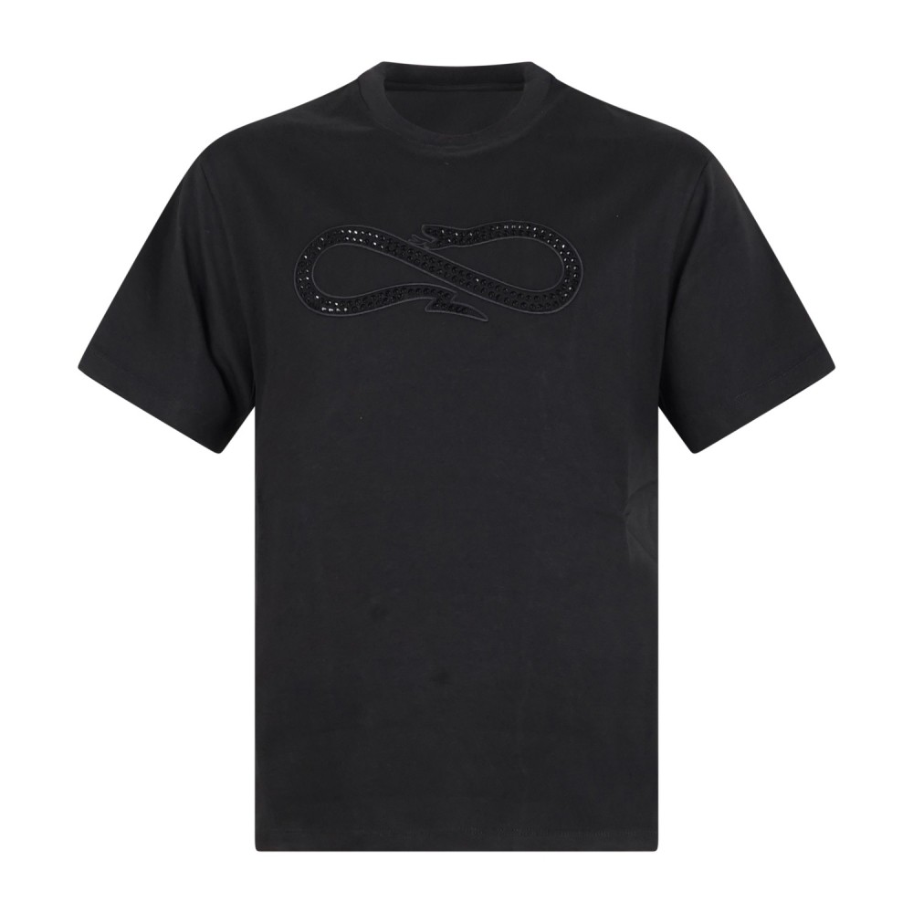 Propaganda - T-shirt nera Logo Studs manica corta con ricamo a borchie su