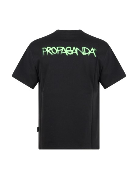 Propaganda - T-shirt nera Logo Spray manica corta con stampa logo fronte retro